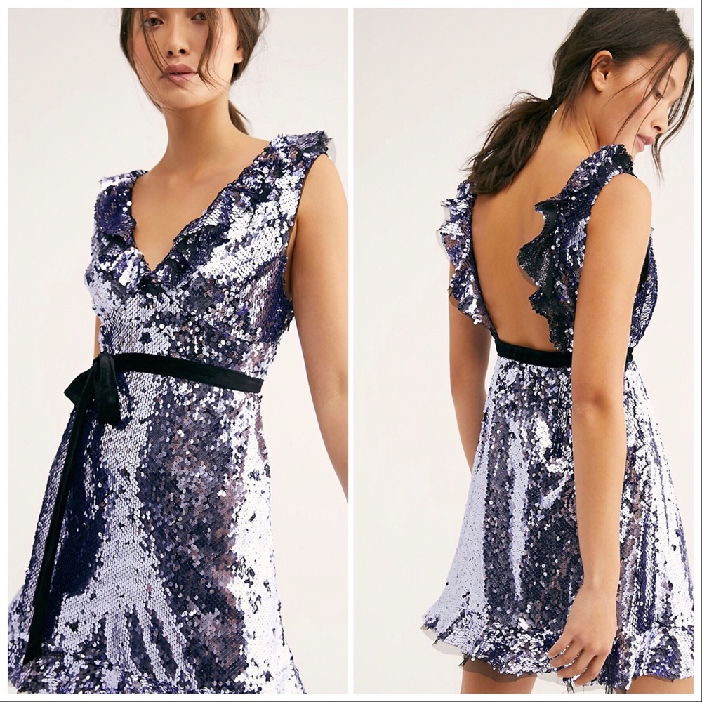 Free People Sequins Siren Mini Dress In Black